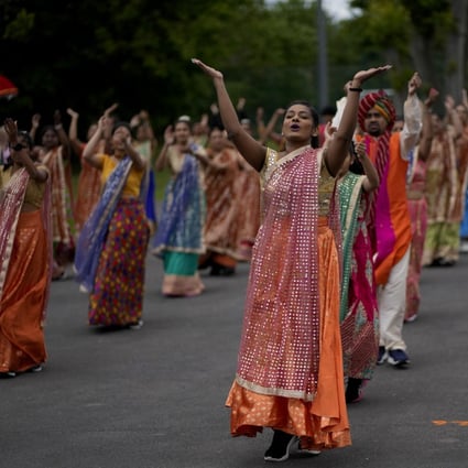 Performers rehearsing their Bollywood-style performance for the upcoming Platinum Jubilee pageant in London. Photo: AP