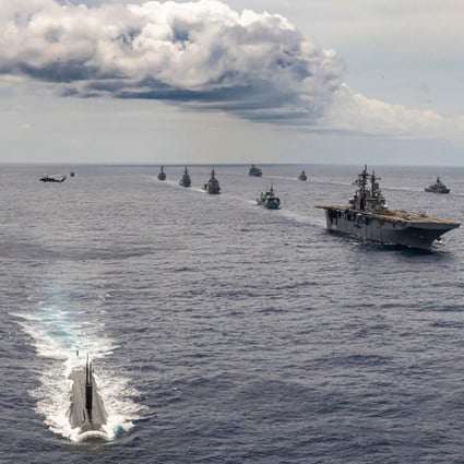 Ships and a submarine take part in the 2020 Rimpac exercises off the coast of Hawaii. Photo: US Pacific Fleet