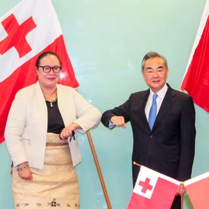 Tongan Foreign Minister Fekitamoeloa Katoa ‘Utoikamanu with her Chinese counterpart Wang Yi, who is on a 10-day tour of Pacific island countries. Photo: Xinhua
