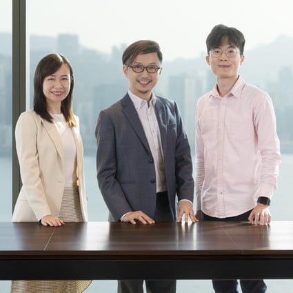 From left: Manulife Hong Kong’s wealth management manager Winvy Lung, actuary and chief product officer Danny Lee and advanced analytics specialist Alex Fung.