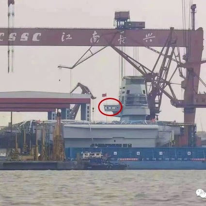 The carrier is being built at Shanghai’s Jiangnan dockyard. Photo: WeChat