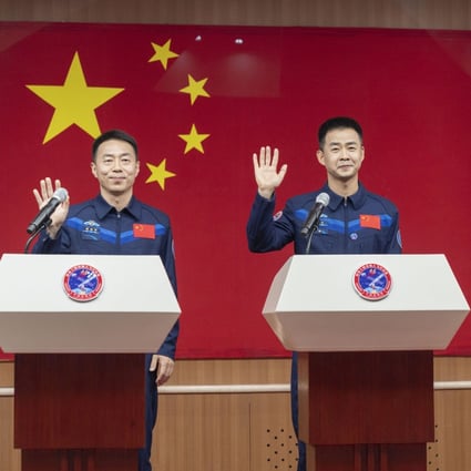 (L-R) Cai Xuzhe, Chen Dong and Liu Yang will help finish the core structure of China’s Tiangong space station Photo: AP 