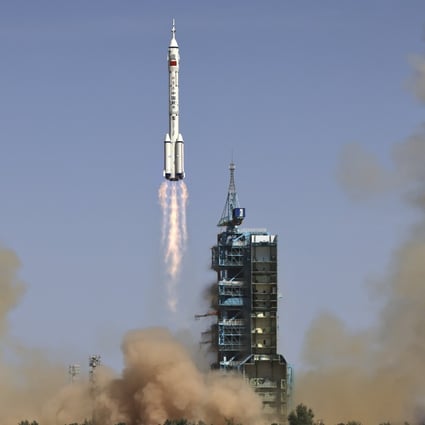 The crewed spaceship Shenzhou 14, atop a Long March-2F carrier rocket, is launched from the Jiuquan Satellite Launch Centre in northwest China on June 5, 2022. Photo: Xinhua