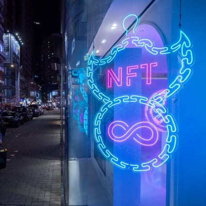 An illuminated neon sign of an NFT displayed in Hong Kong. The city’s securities watchdog said that NFTs that represent investment schemes will need to obtain a licence. Photo: Bloomberg