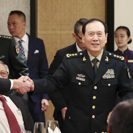 China’s Defence Minister General Wei Fenghe on the sidelines of the Shangri-la Dialogue summit in Singapore in 2019. Photo: AP