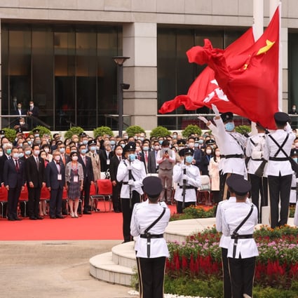 A flag-raising ceremony at Golden Bauhinia Square on July 1, 2021. Photo: K. Y. Cheng