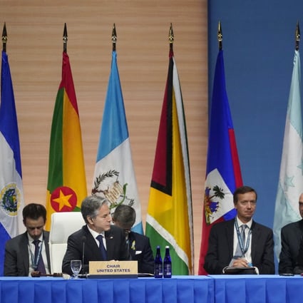 US Secretary of State Antony Blinken listens to OAS Secretary General Luis Almagro (right) during a ministerial meeting at the Summit of the Americas in Los Angeles on Wednesday. Photo: AP