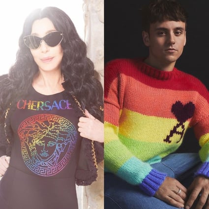 Many fashion brands are releasing Pride collections, including collaborations between French brand Ami and Olympic medallist Tom Daley (right), as well as Cher (left) and Versace.