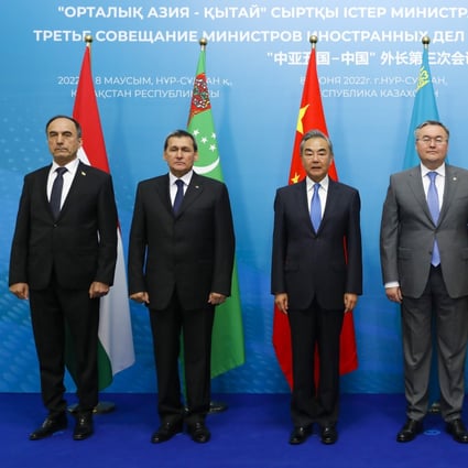 Chinese Foreign Minister Wang Yi (third left) at the C+C5 ministers’ meeting in Kazakh capital Nur-Sultan on June 8. Photo: Xinhua