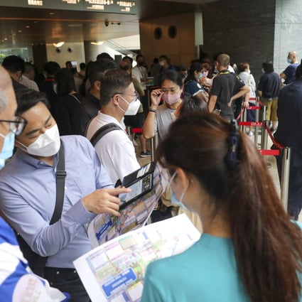 Property buyers for the Silicon Hill project in Tai Po, at the sales office of Sun Hung Kai Properties (SHKP) at the ICC in Central on 11JUN22. Photo: Xiaomei Chen