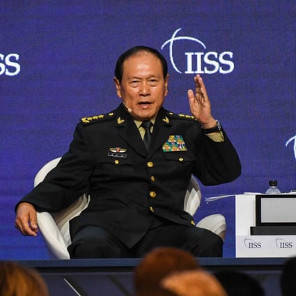 Chinese Defence Minister General Wei Fenghe speaks at the Shangri-La Dialogue in Singapore on Sunday. Photo: AFP