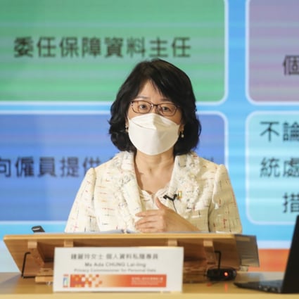 Privacy Commissioner for Personal Data Ada Chung at a press briefing on Monday. Photo: Xiaomei Chen