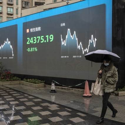 A screen displays stock and index levels in Shanghai February 7, 2022. Photo: loomberg