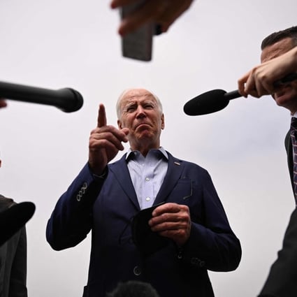 US President Joe Biden speaks to the press at Los Angeles International Airport on Saturday before departing for New Mexico. Photo: AFP