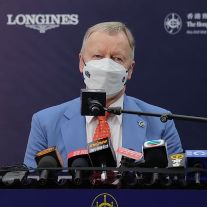 Jockey Club CEO Winfried Engelbrecht-Bresges, pictured here talking to the press after a race meeting at Sha Tin in December 2021, joined the organisation in 1998. Photo: Kenneth Chan.