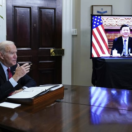 US President Joe Biden during a virtual meeting with his Chinese counterpart Xi Jinping in 2021. Photo: AP