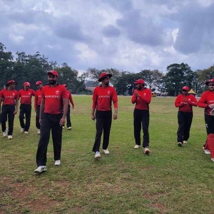 Hong Kong leave the field after bowling Uganda out for just 94 in their Challenge League B clash at Lugogo Cricket Oval in Kampala. Photo: Cricket Hong Kong