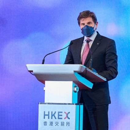 Nicolas Aguzin during the ceremony celebrating HKEX’s 22nd anniversary as a listed company on Tuesday. Photo: Handout