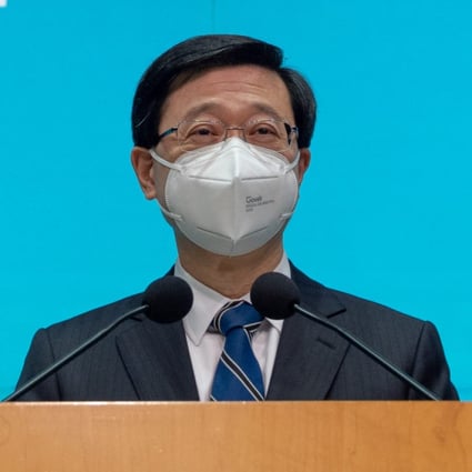 John Lee, Hong Kong’s chief executive-elect, is seen at a news conference in Hong Kong on Sunday. Photo: Bloomberg
