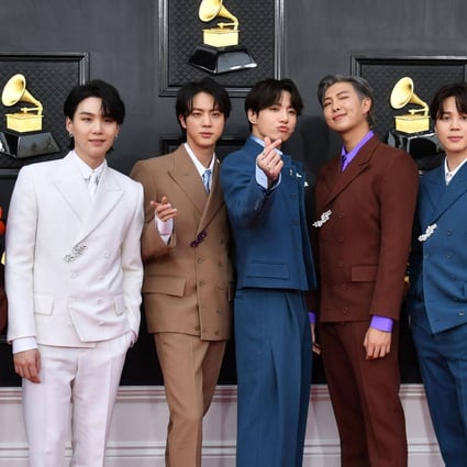 BTS seen arriving at the 64th Annual Grammy Awards held in April at the MGM Grand Garden Arena in Las Vegas. Photo: AFP
