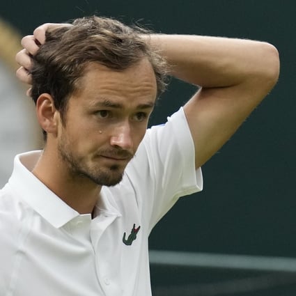 Russia’s Daniil Medvedev competes at the Wimbledon tennis championships on July 6, 2021. The All England Club, which runs Wimbledon, has banned players from Russia and Belarus from competing in this year’s tournament over the war in Ukraine. Photo: AP