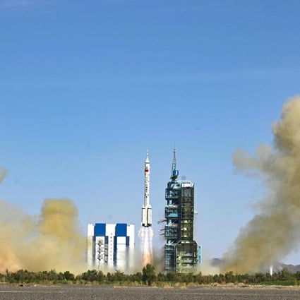 The rocket carrying the Shenzhou-14 mission lifting off in Gansu province on June 5. China launched more rockets and satellites than the US last year. Photo: AFP
