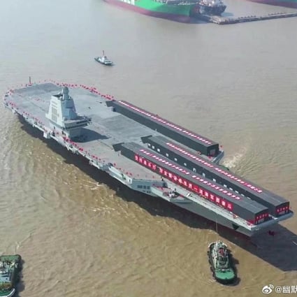 China’s recently launched third aircraft carrier, the Fujian, has a conventional diesel-powered propulsion system. Photo: Weibo