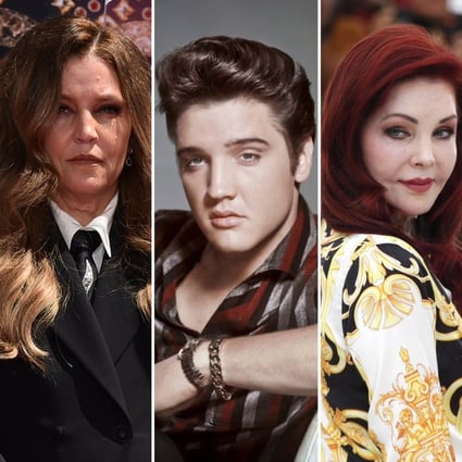Elvis Presley and family: Linda Thompson, Lisa Marie Presley, the King himself, Priscilla Presley and Riley Keough. Photos: AP; Getty; Handout; @rileykeough/Instagram 