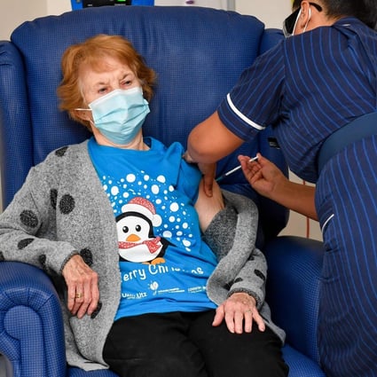 The first ever Covid-19 jab outside a clinical trial was administered in Britain to grandmother Margaret Keenan on December 8, 2020. File photo: AFP