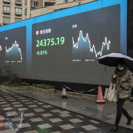 A public screen in Shanghai displays the Shenzhen and Hong Kong stock index levels in February 2022. Photo: Bloomberg