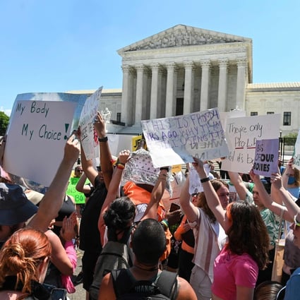 Demonstrators gather in front of the US Supreme Court in Washington on Saturday in protest against the Supreme Court’s abortion ruling. Photo: AFP
