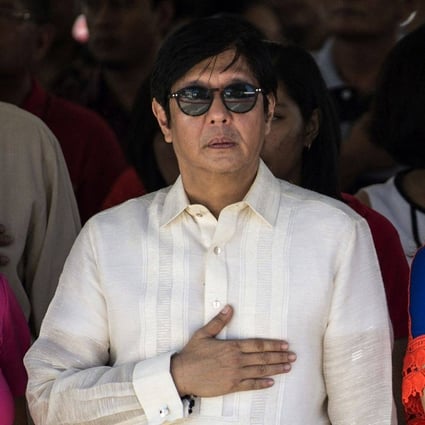 Bongbong Marcos Jnr listens to the national anthem during a ceremony to mark his late father’s 100th birthday in Batac, Ilocos Norte, on September 10, 2017. File photo: AFP
