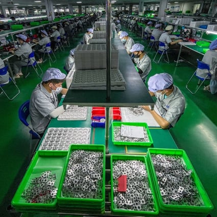 Employees work on the production line at Jiangsu Gian Technology Co in Changzhou, a city in southern Jiangsu province, on June 9, 2022. Small firms that play a critical role in the supply chain may qualify as “little giants”. Photo: Xinhua