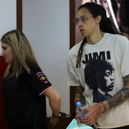 US basketball player Brittney Griner arrives to a hearing at the Khimki court outside Moscow on Friday. Photo: Reuters 