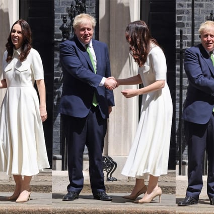 A composite image of the awkward handshake between British Prime Minister Boris Johnson and New Zealand’s Jacinda Ardern. Photo: The New Zealand Herald