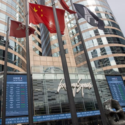 Electronic boards displaying stock transactions on Exchange Square in Central, Hong Kong in September 2021. Photo: EPA-EFA