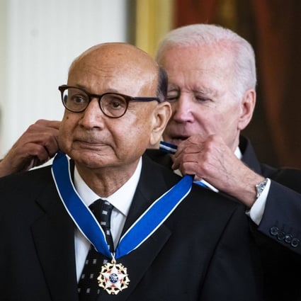 US President Joe Biden presents the Presidential Medal of Freedom to Khizr Khan during a ceremony in the East Room of the White House in Washington on July 7. Khan was the only Asian-American among Biden’s first group of nominees for the medal. Photo: Bloomberg