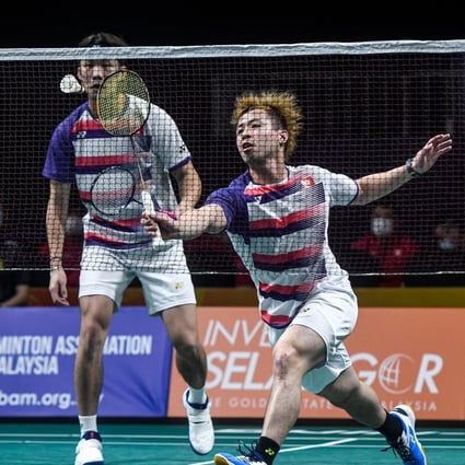Reginald Lee Chun-hei (front) and his partner Law Cheuk-him at the 2022 Asia Team Championships. Photo: Badminton Asia