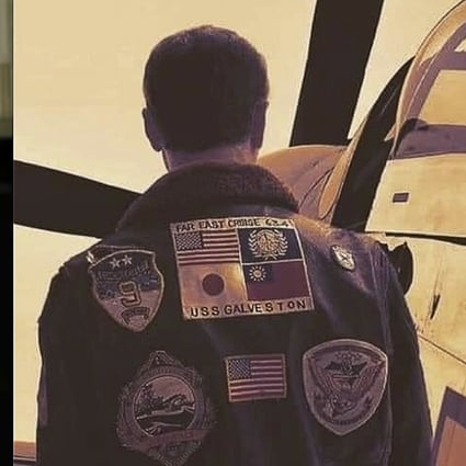 Tom Cruise’s character (right) wears a bomber jacket with a patch featuring the Taiwanese flag in the original Top Gun film. The flag was initially replaced in the sequel, Top Gun: Maverick, before being put back in before the film’s full release. Photo: Twitter