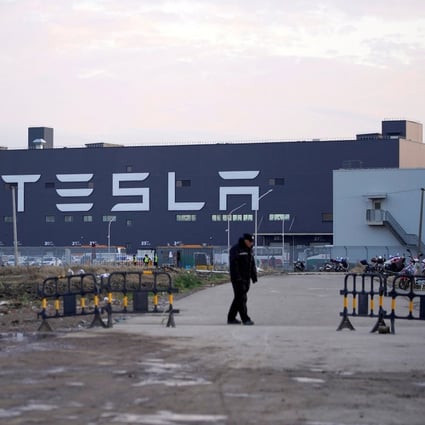 A Tesla sign is seen on the Shanghai Gigafactory in January 2020. Photo: Reuters