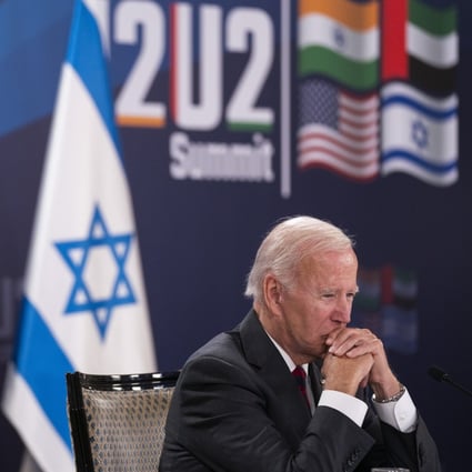 US President Joe Biden at the inaugural I2U2 summit in Jerusalem with the leaders of Israel, India and the United Arab Emirates on July 14. The I2U2 was established last year to boost economic and technological cooperation between the four countries. Photo: AP