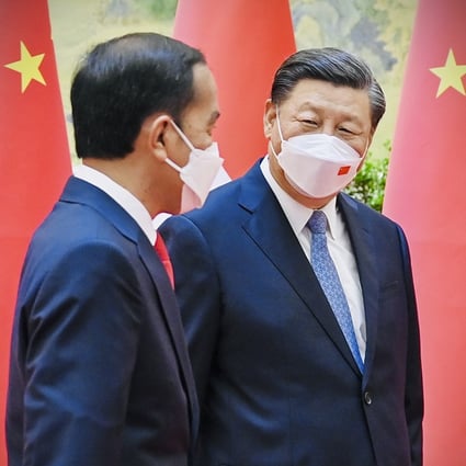 Chinese President Xi Jinping with Indonesian counterpart Joko Widodo  in Beijing on July 26. Photo: EPA-EFE