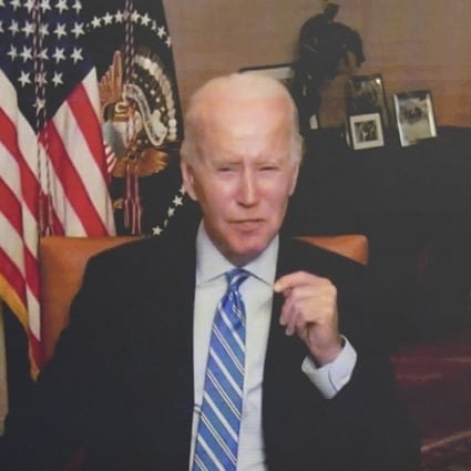 US President Joe Biden speaks virtually during an event in the White House complex on Monday to promote the CHIPS Act, which will bolster domestic semiconductor manufacturing. On Wednesday, the Senate passed the bill, which now heads to the House of Representatives. Photo: AP