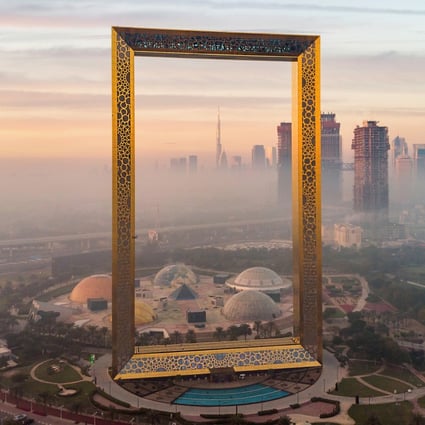 The Dubai Frame in Dubai, in the United Arab Emirates, features specially designed solar panels that cover about 1,200 square metres of its surface. Photo: Shutterstock