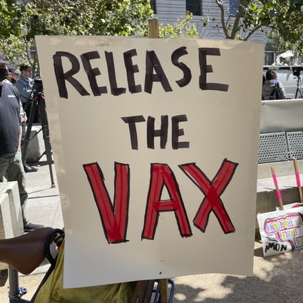 A sign urges the release of the monkeypox vaccine during a protest in San Francisco, California, US on July 18. Photo: AP 