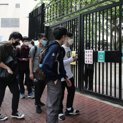 Students arrive at Wong Siu Ching Secondary School in Tsuen Wan for a DSE exam on April 22. As there are more post-secondary places than DSE candidates this year, enrolling for degree courses should not be a problem. However, higher education institutions should work with employers to improve students’ career prospects. Photo: Xiaomei Chen 