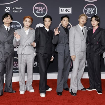 BTS attend the 2021 American Music Awards in Los Angeles. Jimin, V, Jin and Jung Kook, the group’s vocalists, appear with Benny Blanco and Snoop Dogg on new single Bad Decisions. Photo: Amy Sussman/Getty Images/TNS