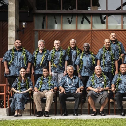 Leaders pose during the family photo at the Pacific Islands Forum leaders summit in Fiji on July 14. Photo: AP