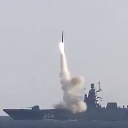 Russia tested a Zircon hypersonic cruise missile, hitting a ground target off the coast of the Barents Sea at a range of more than 350km (217 miles), Russia’s defence ministry said in July 2021. Photo: Russia Ministry of Defence