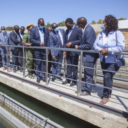 Zambian president Hakainde Hichilema (third from right) tours the Kafue Bulk Water Supply Project in Lusaka Province, which was financed by the Export-Import Bank of China. Photo: Xinhua